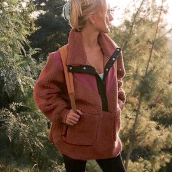 🆕Free People Fall to Rise Magenta Haze Combo Sherpa Jacket - Picture 3 of 8